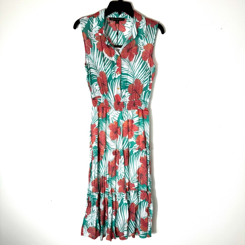 Alex & Parker NWT Hibiscus Midi Length Sleeveless Tiered Sundress Size S